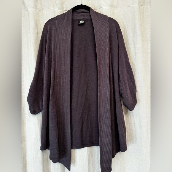 bobeau Sweaters - Bobeau Purple Open Front Cardigan Roll-Tab Medium